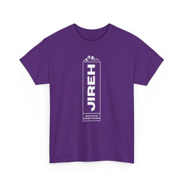 T-shirt noir avec une inscription verticale “JIREH” au dos, design sobre évoquant la foi et la providence divine.