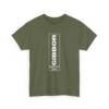 T-shirt vert avec l’inscription verticale “GIBBOR” au dos, design épuré évoquant la puissance divine.